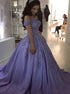 Lilac Ball Gown Off the Shoulder Lace Appliques Satin Beaded Prom Dresses LBQ1813